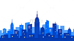 蓝色城市天际线剪影矢量图