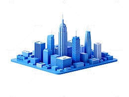 蓝色城市模型3D建筑模型