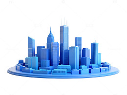 蓝色城市天际线模型设计素材