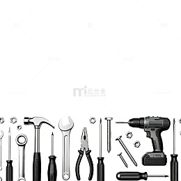 工具展示黑白风格维修器材实用工具钳子电钻螺丝扳手