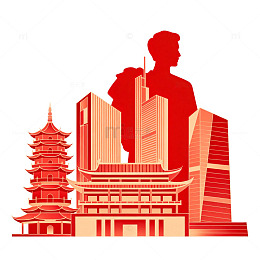 红色城市剪影建筑图案