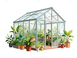 玻璃温室插画绿植盆栽