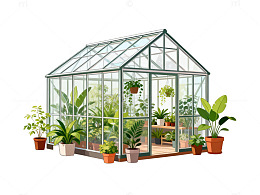 玻璃温室盆栽插画