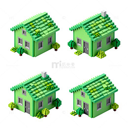 乐高风格绿色小屋模型素材