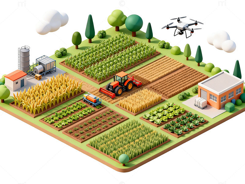 农业田园风光3D渲染图