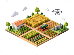 卡通农场田园风光插画