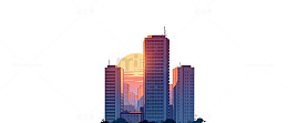 城市日落高楼剪影插画