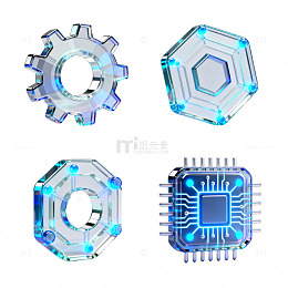 科技风齿轮电路元件3D模型