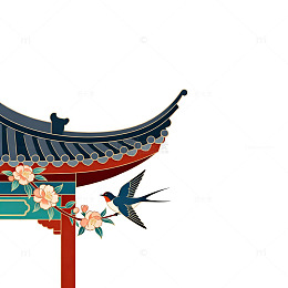 传统中式屋檐与燕子图案