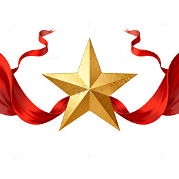 金色五角星红色丝带装饰图案