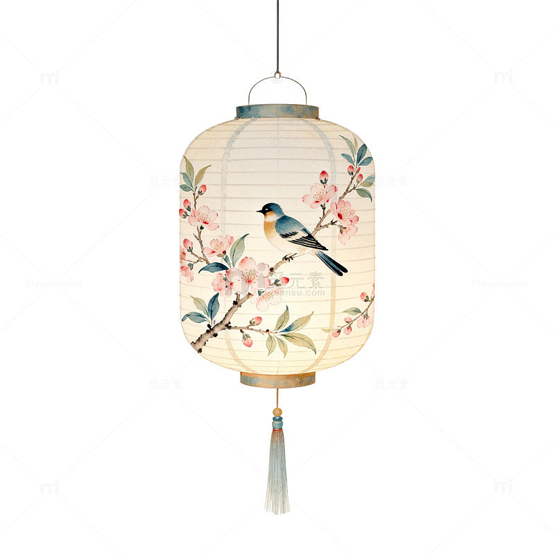 淡雅花鸟灯笼装饰画