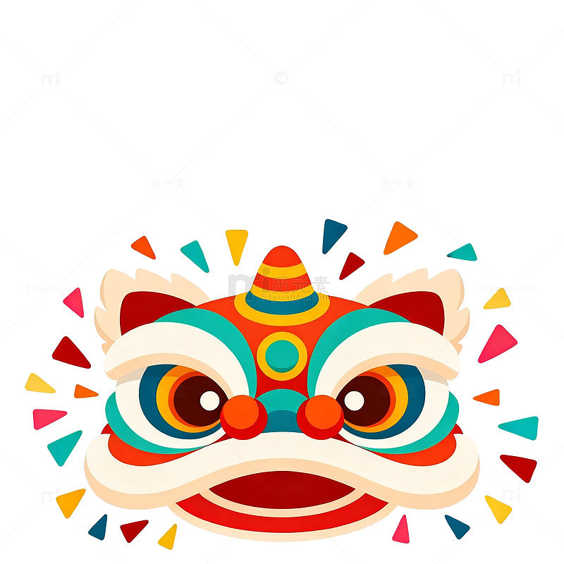 卡通风格舞狮头饰设计图案