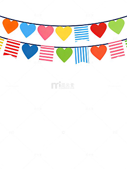 彩色心形旗帜装饰图案