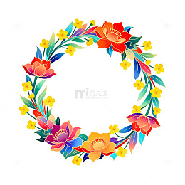 多彩花卉花环装饰图案