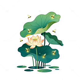 水墨风荷花蜜蜂插画设计素材