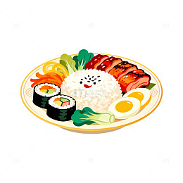 寿司便当卡通风格美食插画矢量图素材