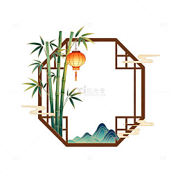 中国风竹景灯笼山水画矢量素材