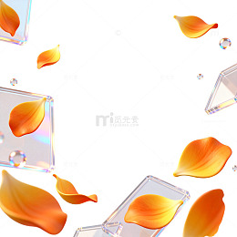 清新花瓣与水晶方块创意背景
