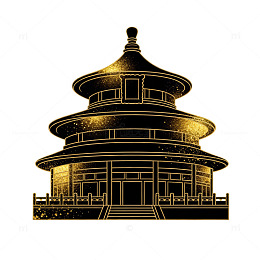 金色中国风古建筑剪影设计素材