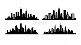 城市剪影黑白插画合集