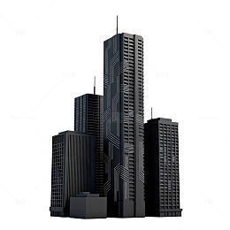 未来城市建筑模型3D渲染图