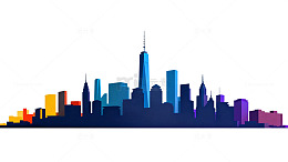 色彩斑斓城市天际线剪影图