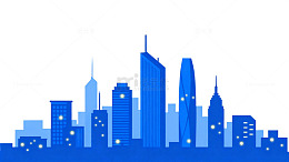 蓝色都市天际线剪影设计素材