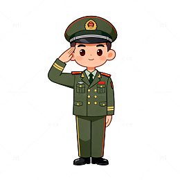 卡通解放军敬礼插画