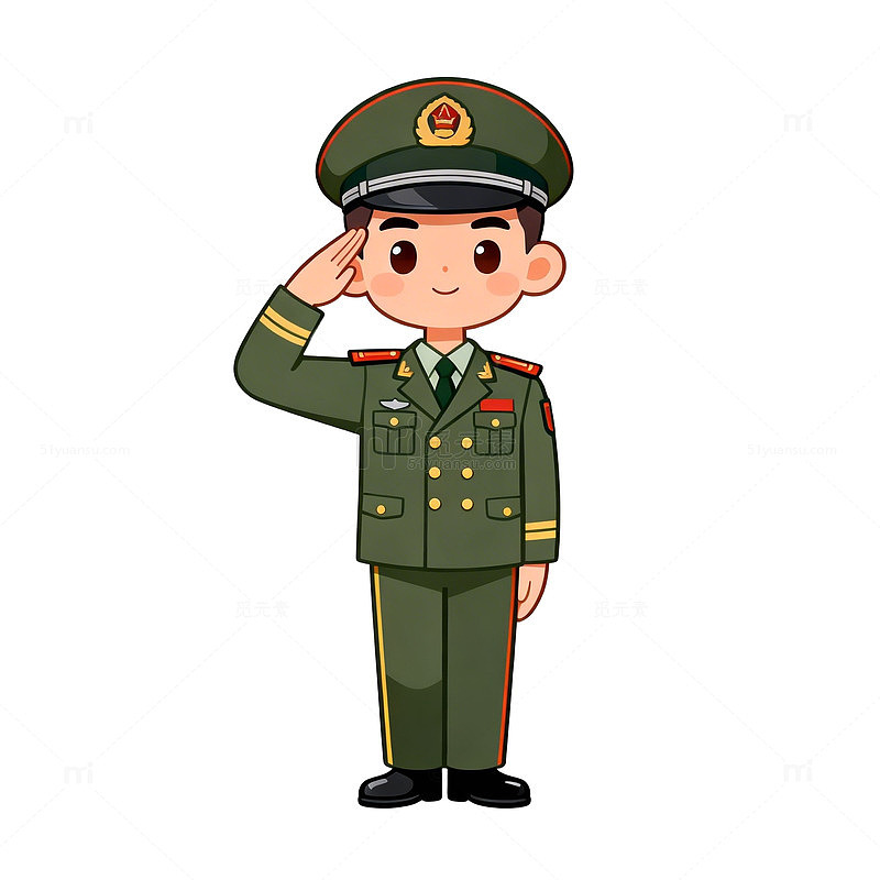 卡通解放军敬礼插画
