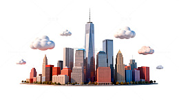 卡通城市天际线建筑插画