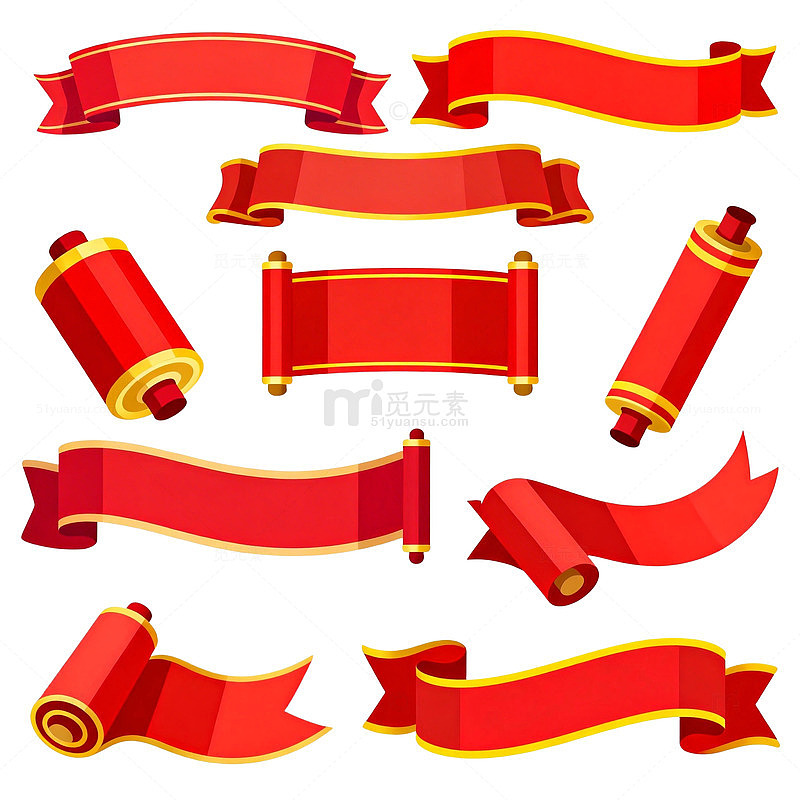 红色丝带装饰图案设计素材