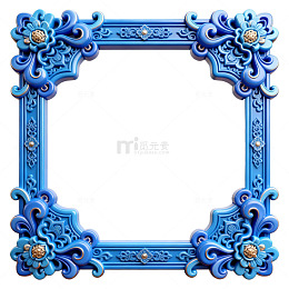 蓝色雕花装饰相框设计素材