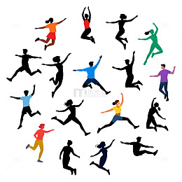 多彩人物跳跃剪影设计素材
