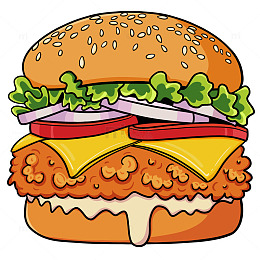 卡通手绘香辣鸡腿堡美食插画