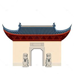 中国风古建筑门楼插画
