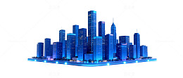 蓝色都市天际线数字艺术