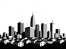 黑白城市剪影插画