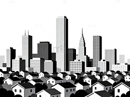 黑白城市天际线插画