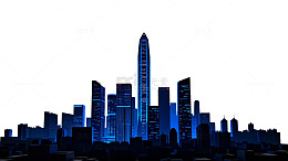 蓝色都市天际线剪影