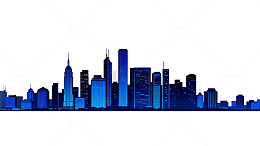 蓝色都市天际线剪影