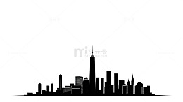 黑白色调城市天际线剪影图