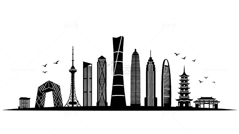 黑白城市天际线剪影