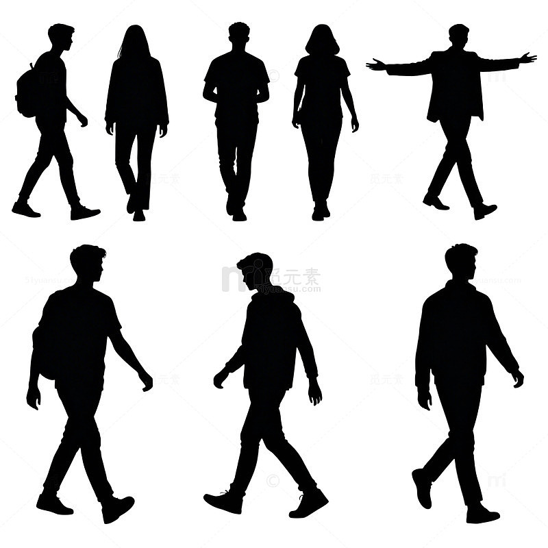 人物剪影行走姿态矢量素材