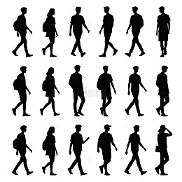 黑白剪影人物步行动态设计素材