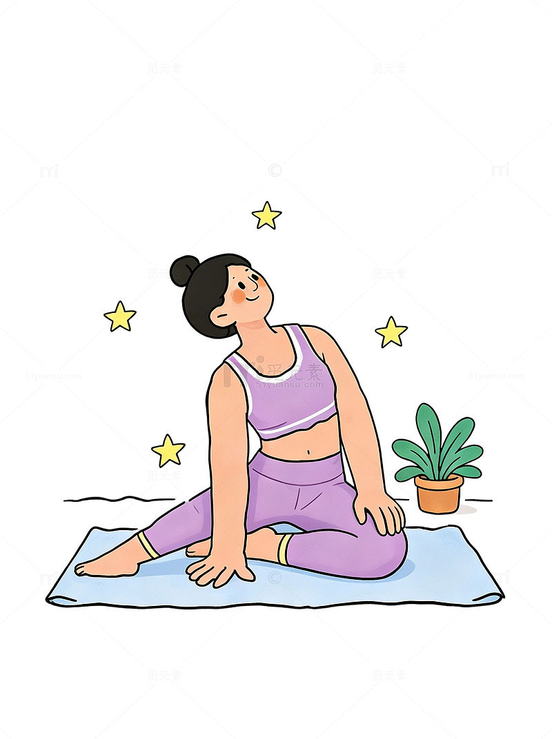 瑜伽健身女性插画免扣素材元素