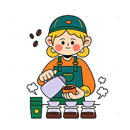 卡通咖啡师冲泡咖啡插画素材免扣