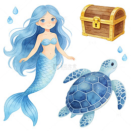 海洋主题卡通扁平风格元素