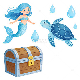 海洋主题卡通扁平风格元素美人鱼