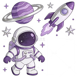 太空火箭手绘元素星球
