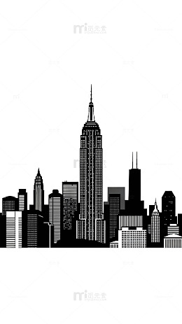 黑白城市天际线剪影矢量图